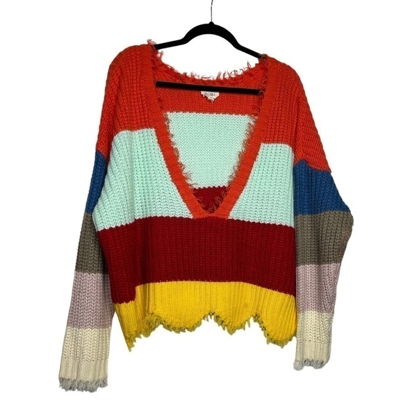 Bibi raw hem Colorblock Sweater cropped size medium - Picture 2 of 9